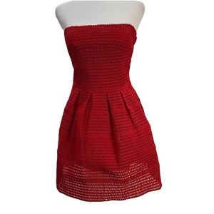 Red strapless dress